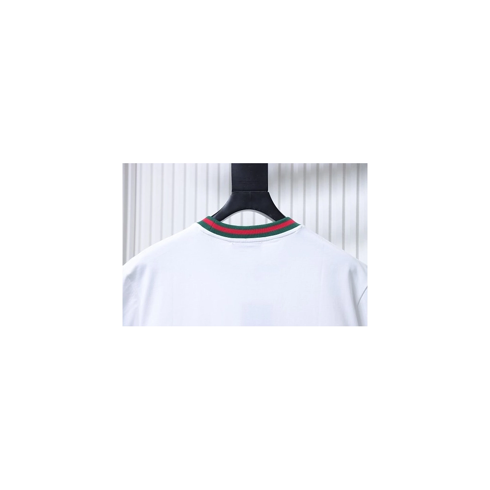 Gucci Red and Green Ribbed Crew-Neck T-Shirt White,Gucci T-shirts,T-Shirts,CLOTHES