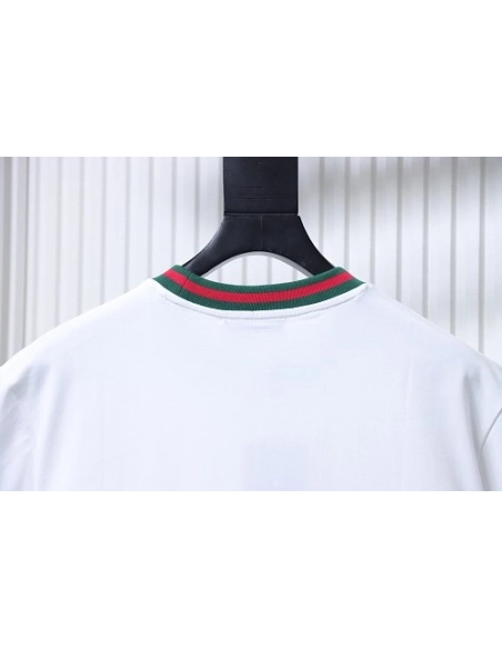 Gucci Red and Green Ribbed Crew-Neck T-Shirt White,Gucci T-shirts,T-Shirts,CLOTHES