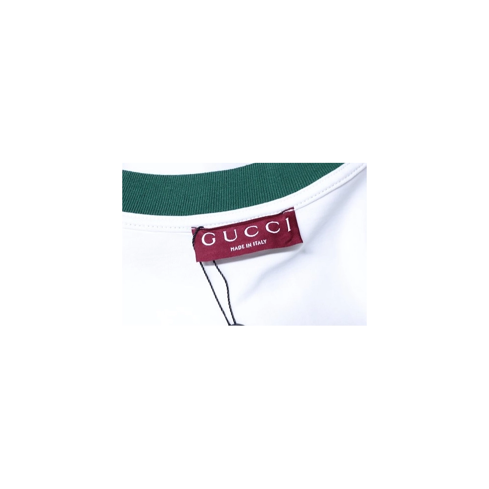 Gucci Red and Green Ribbed Crew-Neck T-Shirt White,Gucci T-shirts,T-Shirts,CLOTHES