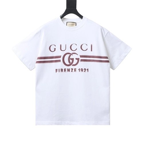 Gucci Red and White Gradient Belt Print T-shirt White,Gucci T-shirts,T-Shirts,CLOTHES