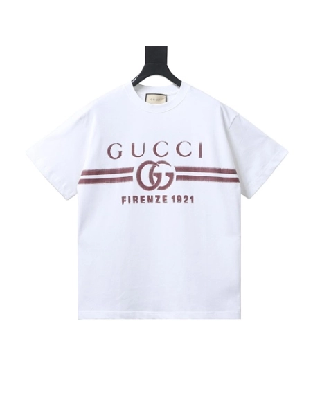 Gucci Red and White Gradient Belt Print T-shirt White,Gucci T-shirts,T-Shirts,CLOTHES