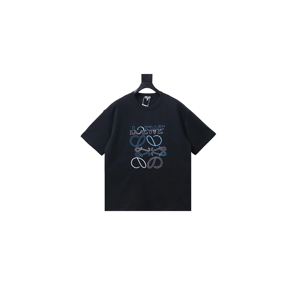 Loewe Misaligned Logo Embroidered T-Shirt Black,Loewe T-Shirts,T-Shirts,CLOTHES