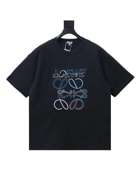 Loewe Misaligned Logo Embroidered T-Shirt Black,Loewe T-Shirts,T-Shirts,CLOTHES