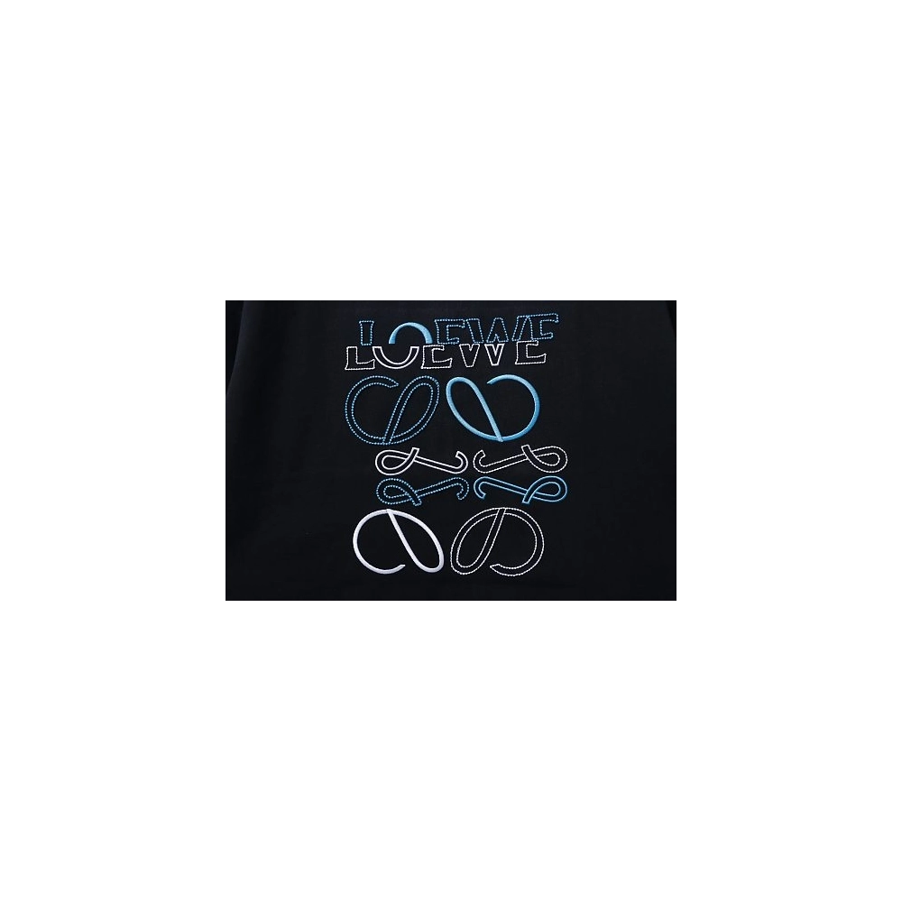 Loewe Misaligned Logo Embroidered T-Shirt Black,Loewe T-Shirts,T-Shirts,CLOTHES