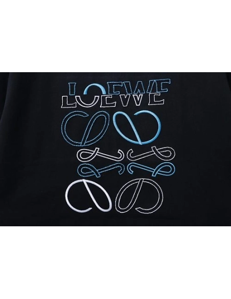 Loewe Misaligned Logo Embroidered T-Shirt Black,Loewe T-Shirts,T-Shirts,CLOTHES