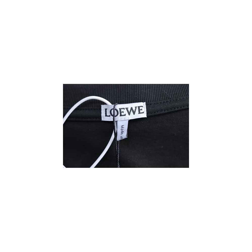 Loewe Misaligned Logo Embroidered T-Shirt Black,Loewe T-Shirts,T-Shirts,CLOTHES