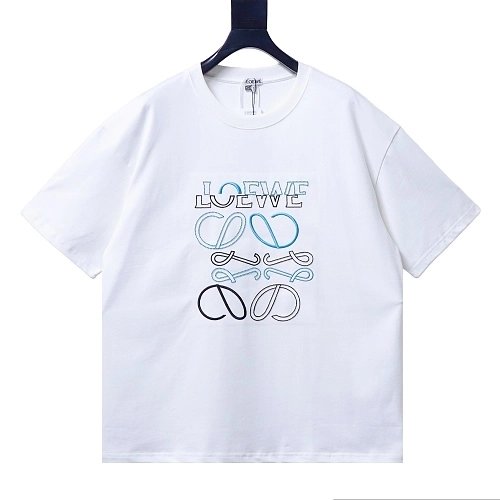 Loewe Misaligned Logo Embroidered T-Shirt White,Loewe T-Shirts,T-Shirts,CLOTHES
