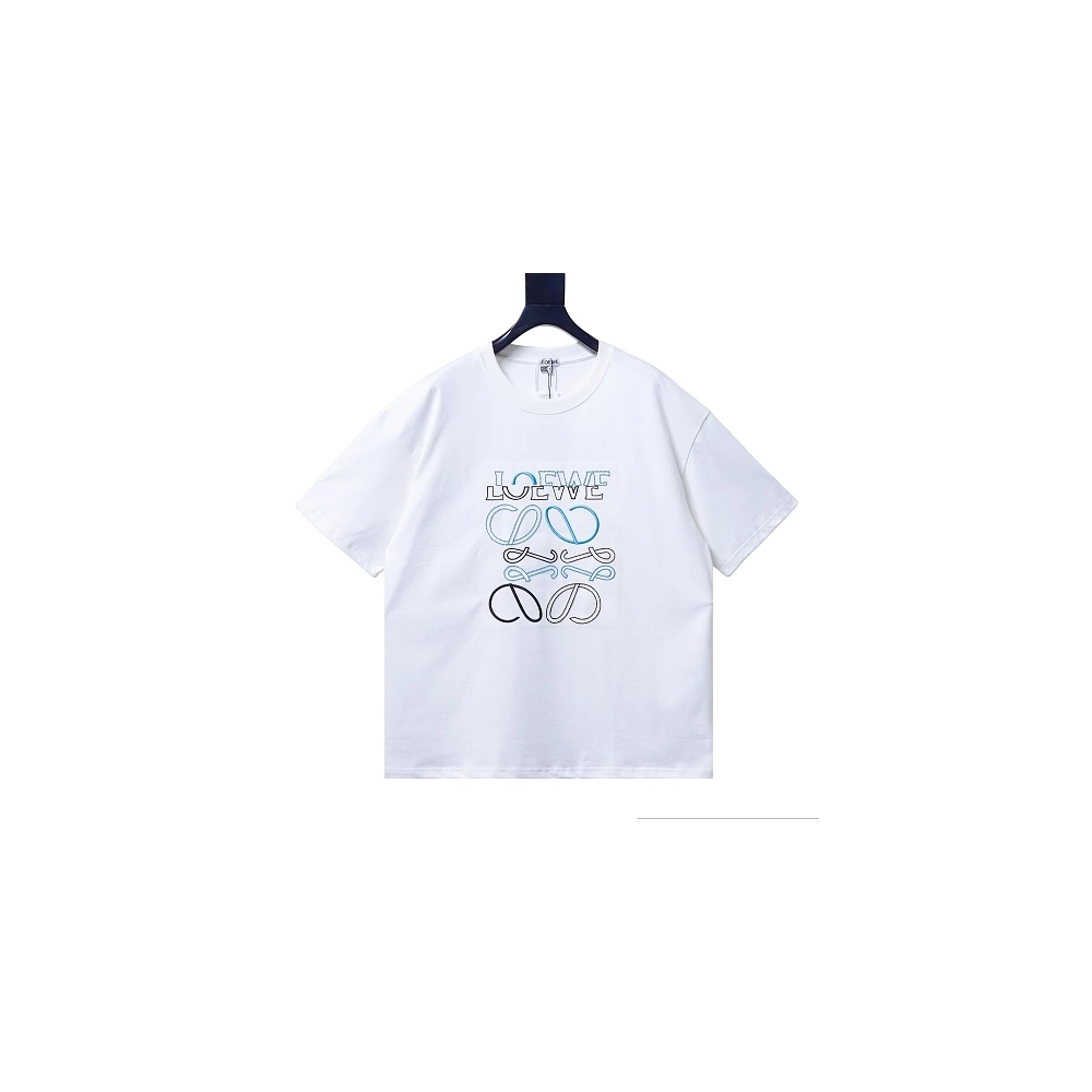 Loewe Misaligned Logo Embroidered T-Shirt White,Loewe T-Shirts,T-Shirts,CLOTHES
