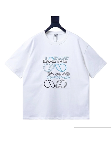 Loewe Misaligned Logo Embroidered T-Shirt White,Loewe T-Shirts,T-Shirts,CLOTHES