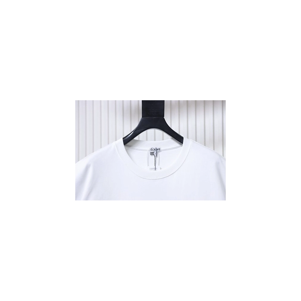 Loewe Misaligned Logo Embroidered T-Shirt White,Loewe T-Shirts,T-Shirts,CLOTHES