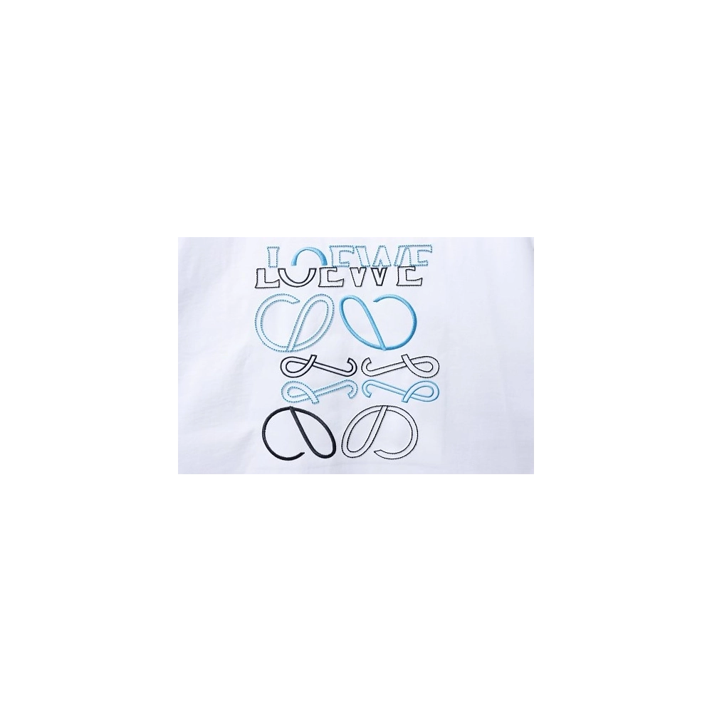 Loewe Misaligned Logo Embroidered T-Shirt White,Loewe T-Shirts,T-Shirts,CLOTHES
