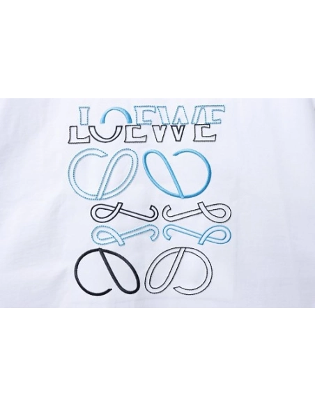Loewe Misaligned Logo Embroidered T-Shirt White,Loewe T-Shirts,T-Shirts,CLOTHES
