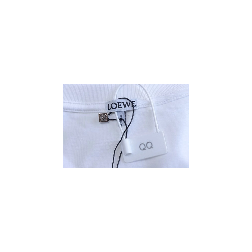 Loewe Misaligned Logo Embroidered T-Shirt White,Loewe T-Shirts,T-Shirts,CLOTHES
