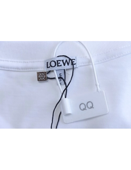 Loewe Misaligned Logo Embroidered T-Shirt White,Loewe T-Shirts,T-Shirts,CLOTHES