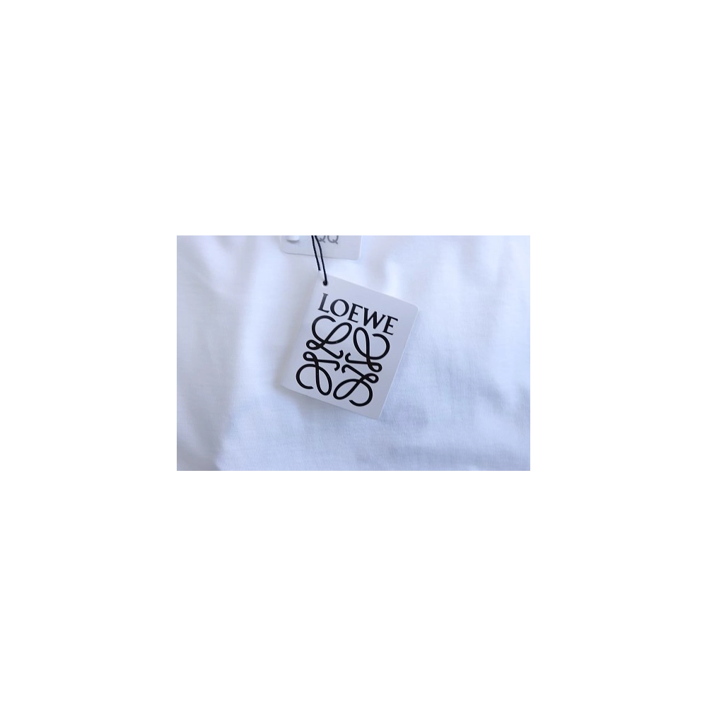 Loewe Misaligned Logo Embroidered T-Shirt White,Loewe T-Shirts,T-Shirts,CLOTHES