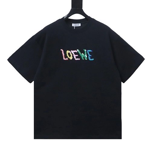 Loewe Rainbow Letter Embroidery T-Shirt Black,Loewe T-Shirts,T-Shirts,CLOTHES