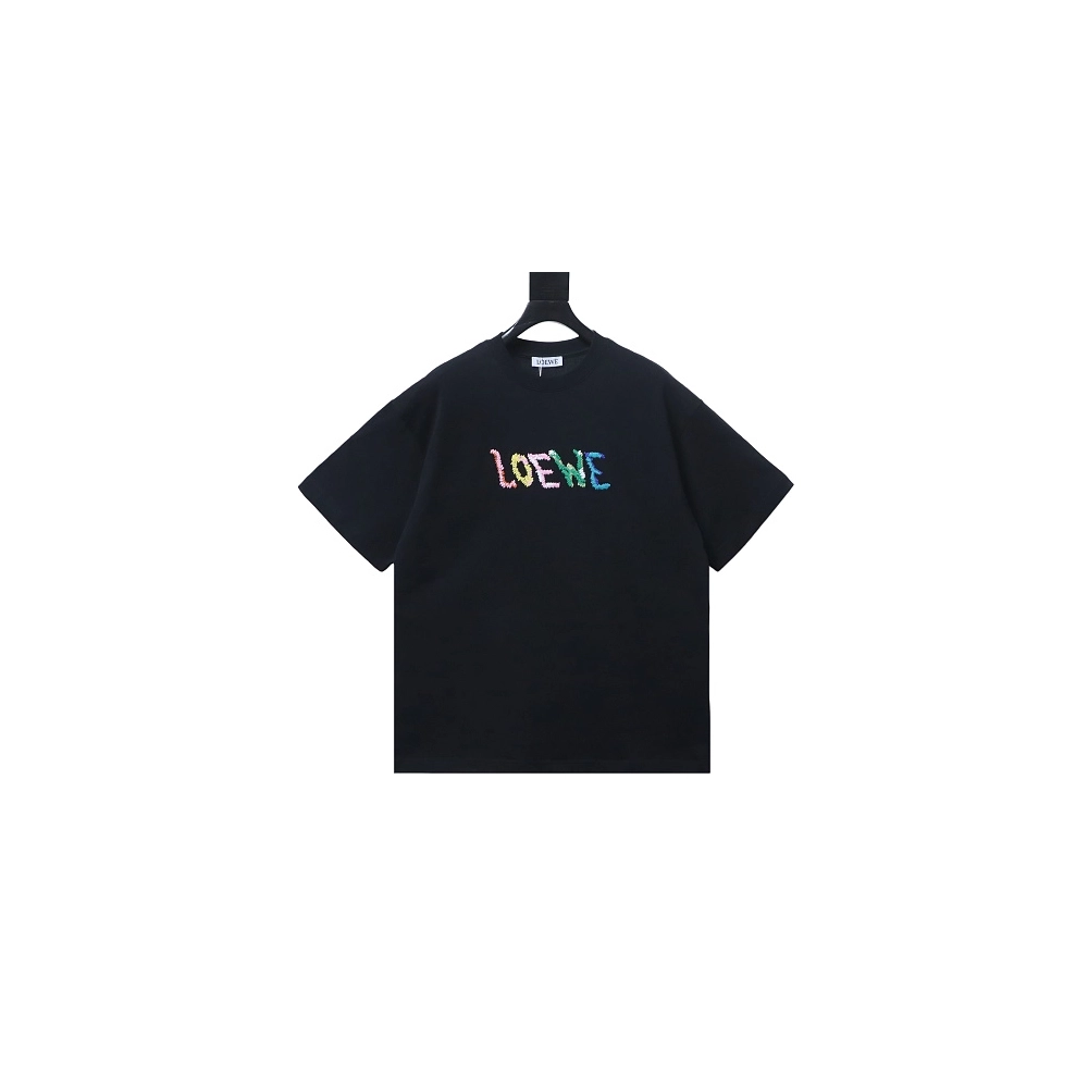 Loewe Rainbow Letter Embroidery T-Shirt Black,Loewe T-Shirts,T-Shirts,CLOTHES