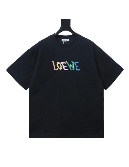 Loewe Rainbow Letter Embroidery T-Shirt Black,Loewe T-Shirts,T-Shirts,CLOTHES