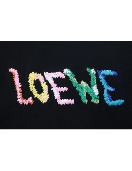 Loewe Rainbow Letter Embroidery T-Shirt Black,Loewe T-Shirts,T-Shirts,CLOTHES