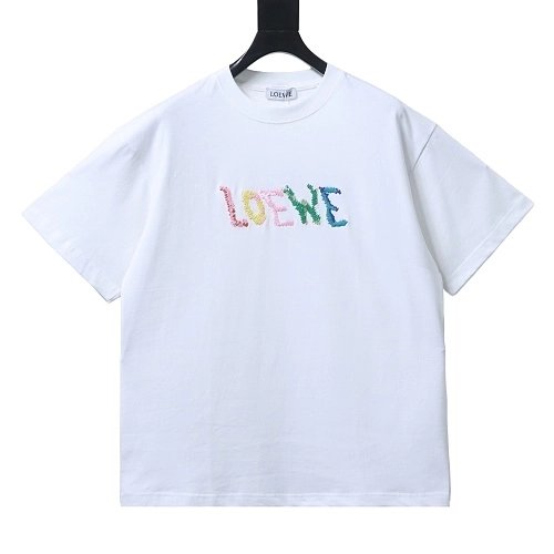 Loewe Rainbow Letter Embroidery T-Shirt White,Loewe T-Shirts,T-Shirts,CLOTHES