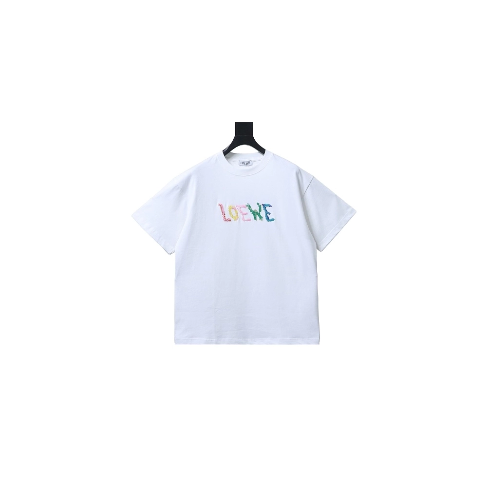 Loewe Rainbow Letter Embroidery T-Shirt White,Loewe T-Shirts,T-Shirts,CLOTHES