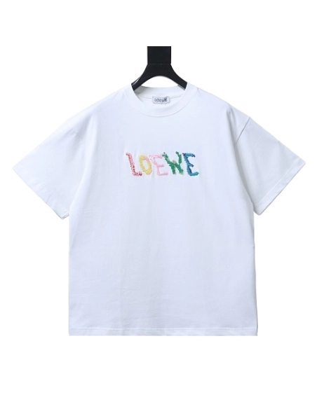 Loewe Rainbow Letter Embroidery T-Shirt White,Loewe T-Shirts,T-Shirts,CLOTHES