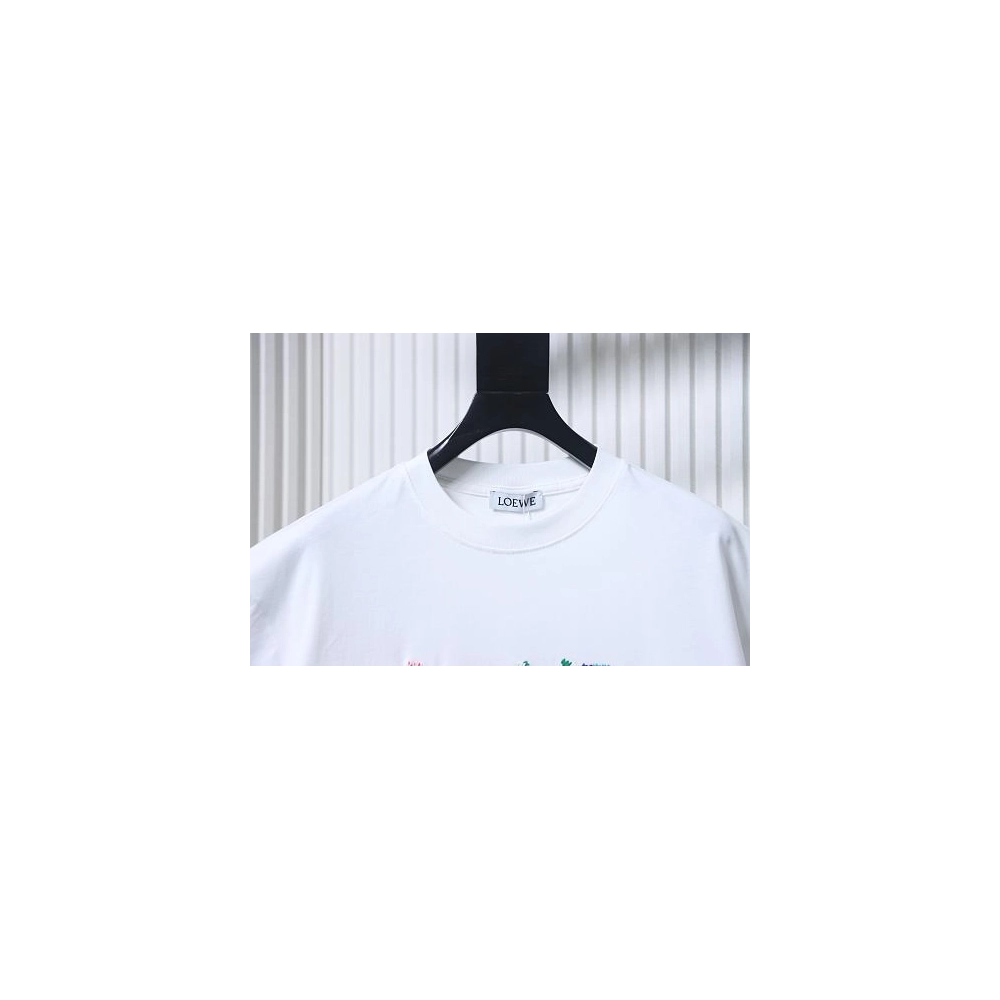 Loewe Rainbow Letter Embroidery T-Shirt White,Loewe T-Shirts,T-Shirts,CLOTHES