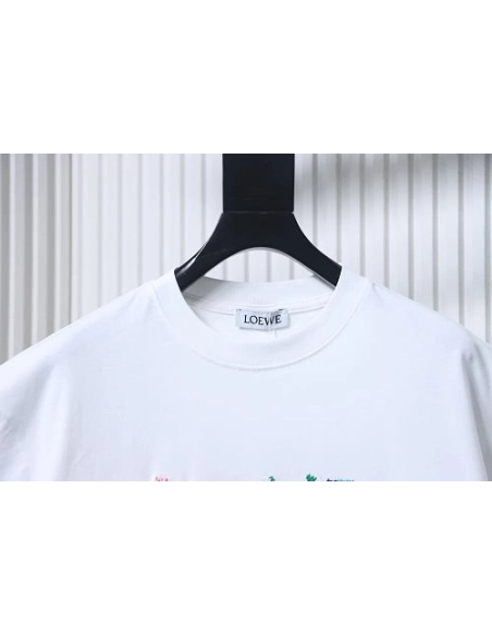 Loewe Rainbow Letter Embroidery T-Shirt White,Loewe T-Shirts,T-Shirts,CLOTHES