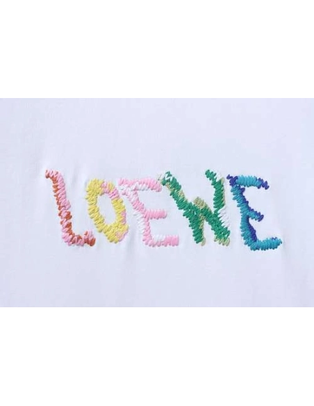 Loewe Rainbow Letter Embroidery T-Shirt White,Loewe T-Shirts,T-Shirts,CLOTHES