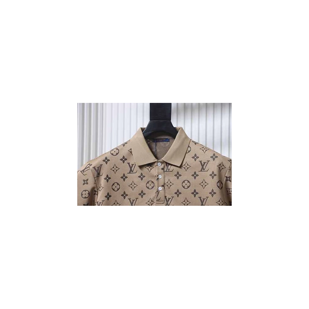 Louis Vuitton All-Over Print Short-Sleeve Shirt Brown,Louis Vuitton T-Shirts,T-Shirts,CLOTHES