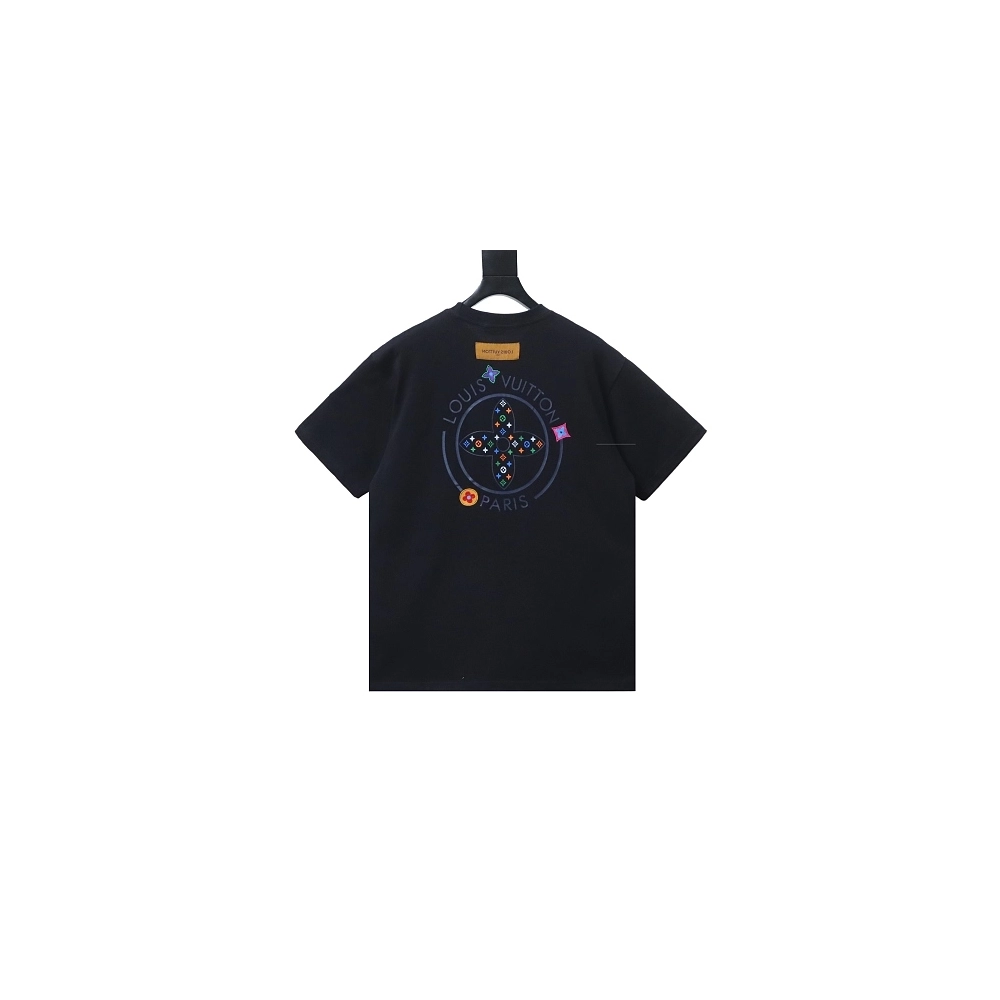 Louis Vuitton Colorful Calico Embroidery Logo T-Shirt Black,Louis Vuitton T-Shirts,T-Shirts,CLOTHES