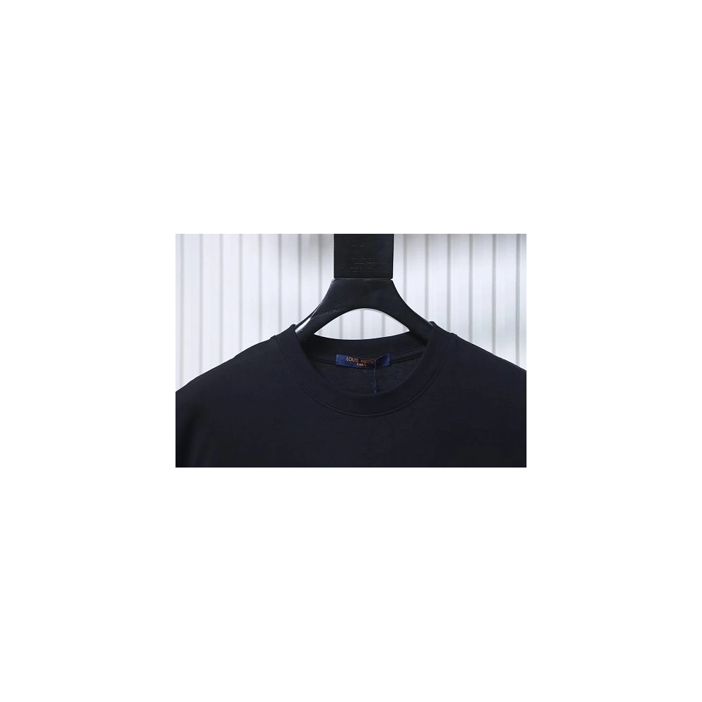 Louis Vuitton Colorful Calico Embroidery Logo T-Shirt Black,Louis Vuitton T-Shirts,T-Shirts,CLOTHES