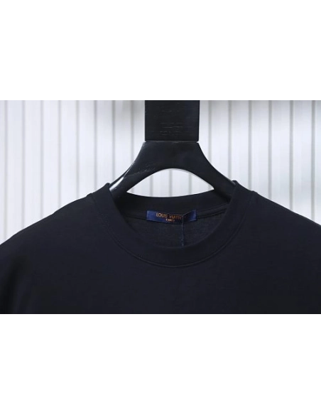 Louis Vuitton Colorful Calico Embroidery Logo T-Shirt Black,Louis Vuitton T-Shirts,T-Shirts,CLOTHES