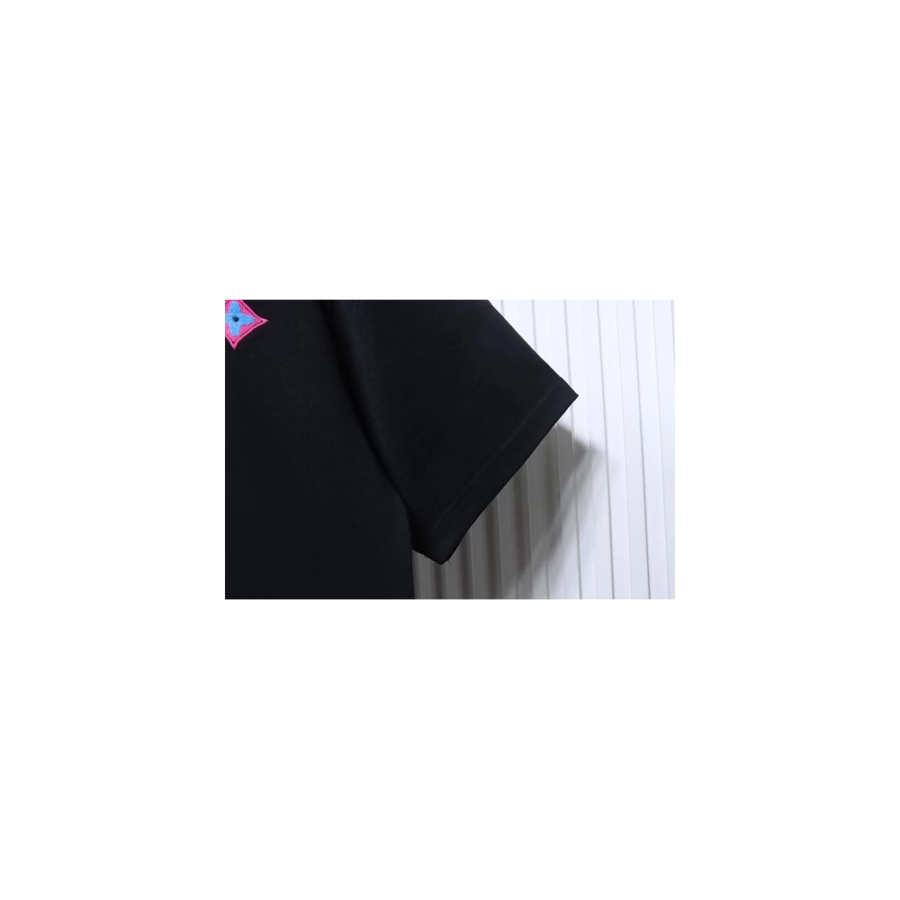 Louis Vuitton Colorful Calico Embroidery Logo T-Shirt Black,Louis Vuitton T-Shirts,T-Shirts,CLOTHES
