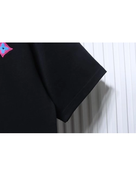 Louis Vuitton Colorful Calico Embroidery Logo T-Shirt Black,Louis Vuitton T-Shirts,T-Shirts,CLOTHES