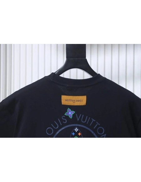 Louis Vuitton Colorful Calico Embroidery Logo T-Shirt Black,Louis Vuitton T-Shirts,T-Shirts,CLOTHES