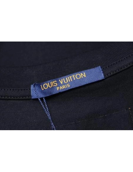Louis Vuitton Colorful Calico Embroidery Logo T-Shirt Black,Louis Vuitton T-Shirts,T-Shirts,CLOTHES