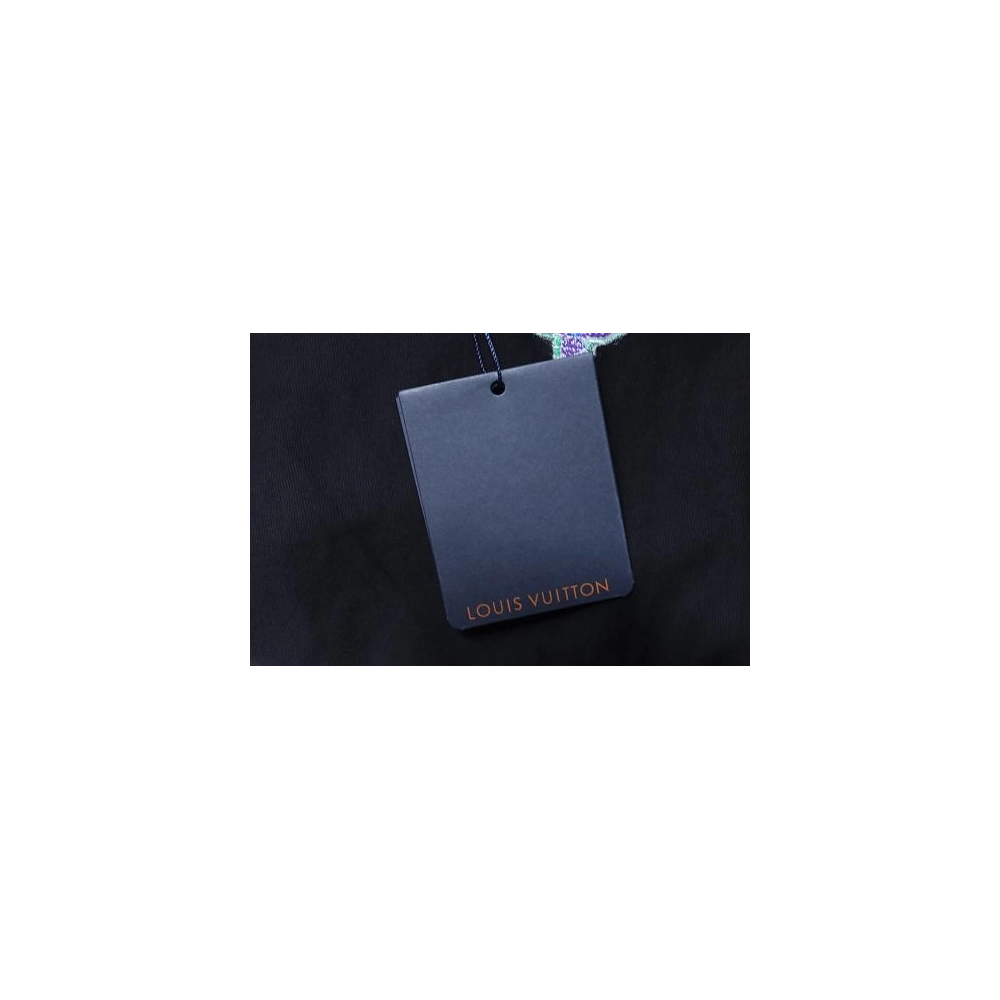 Louis Vuitton Colorful Calico Embroidery Logo T-Shirt Black,Louis Vuitton T-Shirts,T-Shirts,CLOTHES
