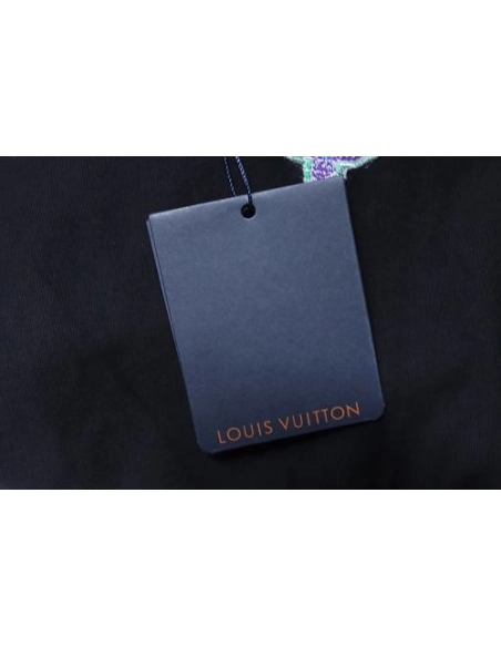 Louis Vuitton Colorful Calico Embroidery Logo T-Shirt Black,Louis Vuitton T-Shirts,T-Shirts,CLOTHES
