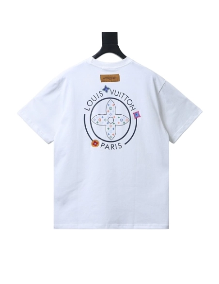 Louis Vuitton Colorful Calico Embroidery Logo T-Shirt White,Louis Vuitton T-Shirts,T-Shirts,CLOTHES