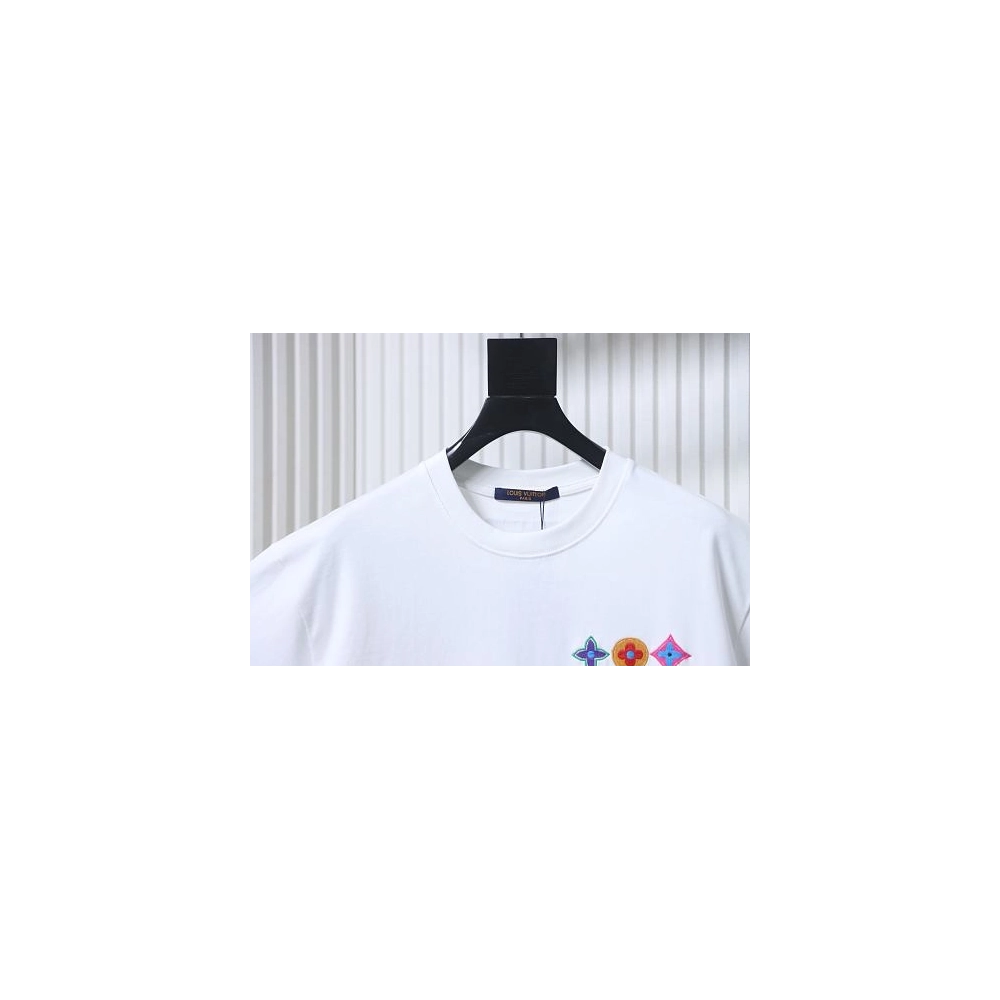 Louis Vuitton Colorful Calico Embroidery Logo T-Shirt White,Louis Vuitton T-Shirts,T-Shirts,CLOTHES