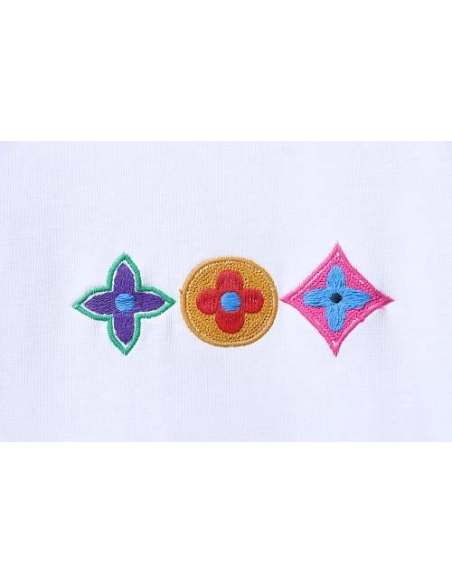 Louis Vuitton Colorful Calico Embroidery Logo T-Shirt White,Louis Vuitton T-Shirts,T-Shirts,CLOTHES