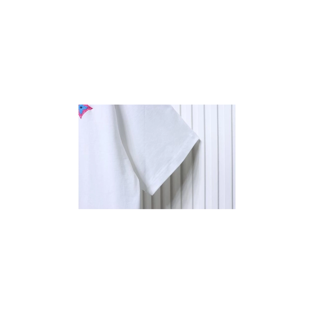 Louis Vuitton Colorful Calico Embroidery Logo T-Shirt White,Louis Vuitton T-Shirts,T-Shirts,CLOTHES