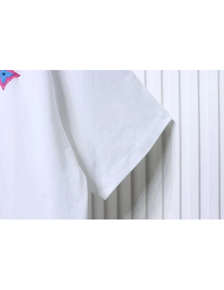 Louis Vuitton Colorful Calico Embroidery Logo T-Shirt White,Louis Vuitton T-Shirts,T-Shirts,CLOTHES