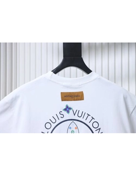 Louis Vuitton Colorful Calico Embroidery Logo T-Shirt White,Louis Vuitton T-Shirts,T-Shirts,CLOTHES