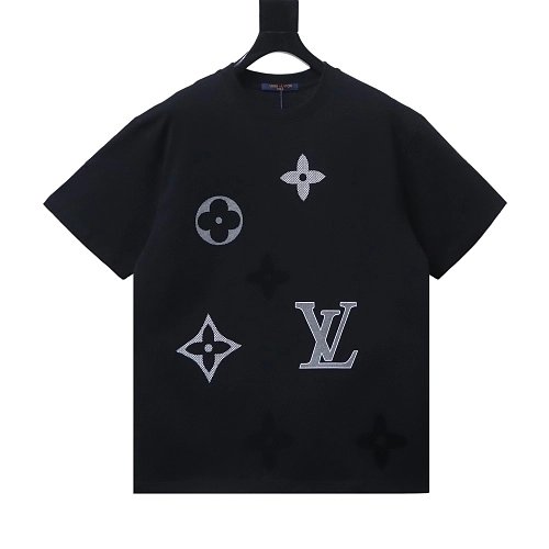Louis Vuitton Flocked Logo T-Shirt Black,Louis Vuitton T-Shirts,T-Shirts,CLOTHES