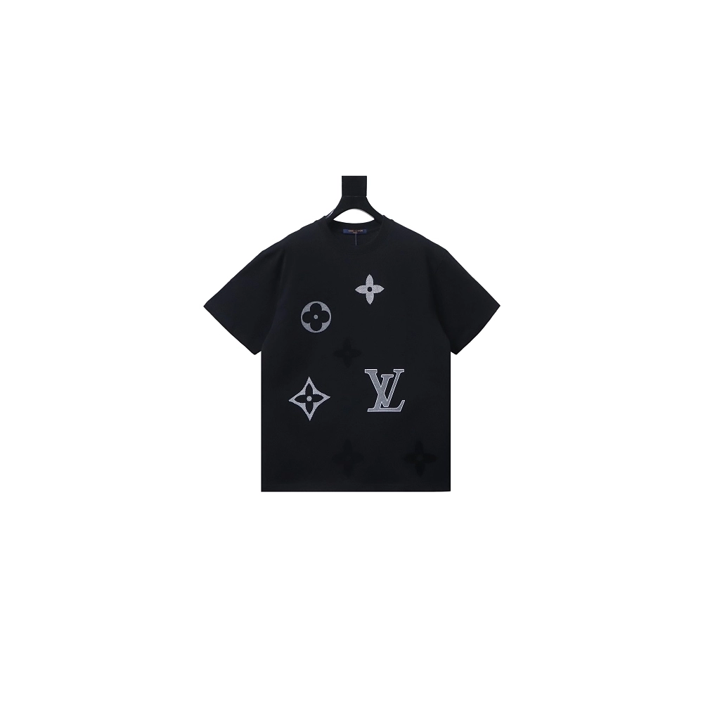 Louis Vuitton Flocked Logo T-Shirt Black,Louis Vuitton T-Shirts,T-Shirts,CLOTHES