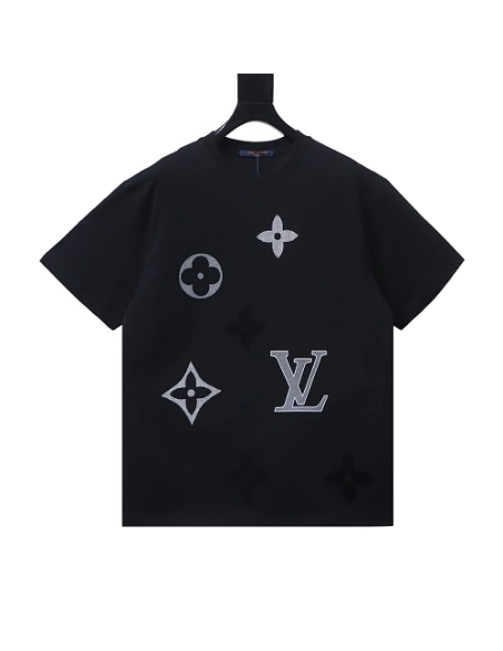 Louis Vuitton Flocked Logo T-Shirt Black,Louis Vuitton T-Shirts,T-Shirts,CLOTHES