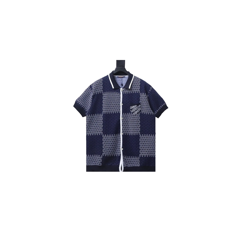 Louis Vuitton Short-Sleeve Jacquard Knit Cardigan (Checkerboard Pattern),Louis Vuitton T-Shirts,T-Shirts,CLOTHES