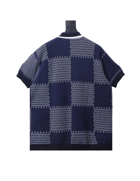 Louis Vuitton Short-Sleeve Jacquard Knit Cardigan (Checkerboard Pattern),Louis Vuitton T-Shirts,T-Shirts,CLOTHES